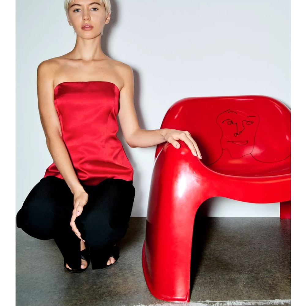 Zara Red Strapless Satin Top